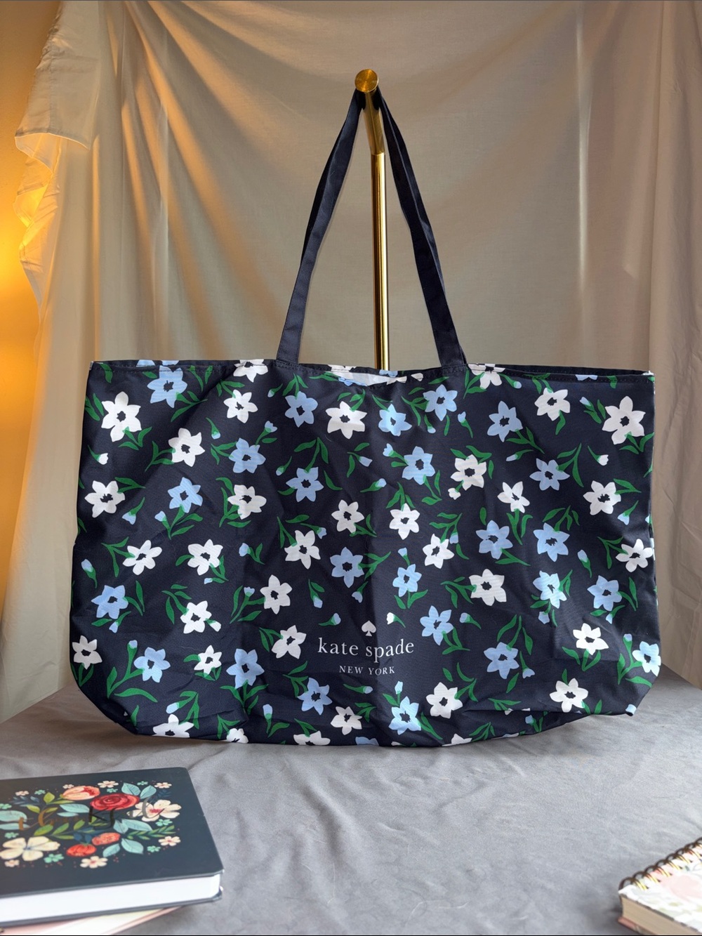 Kate Spade New York Large CanvasTote- navy and floral pattern, large tote- REPOS